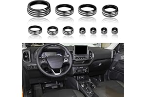 SENSHINE Knob Covers for 2021 2022 2023 2024 Ford Bronco Sport Accessories Aluminum Alloy Air Conditioner, Vent, Headlight Contorl Volume Tune Ring 4WD Knob Gear Shift Switch Button Covers 11Pcs (Black)