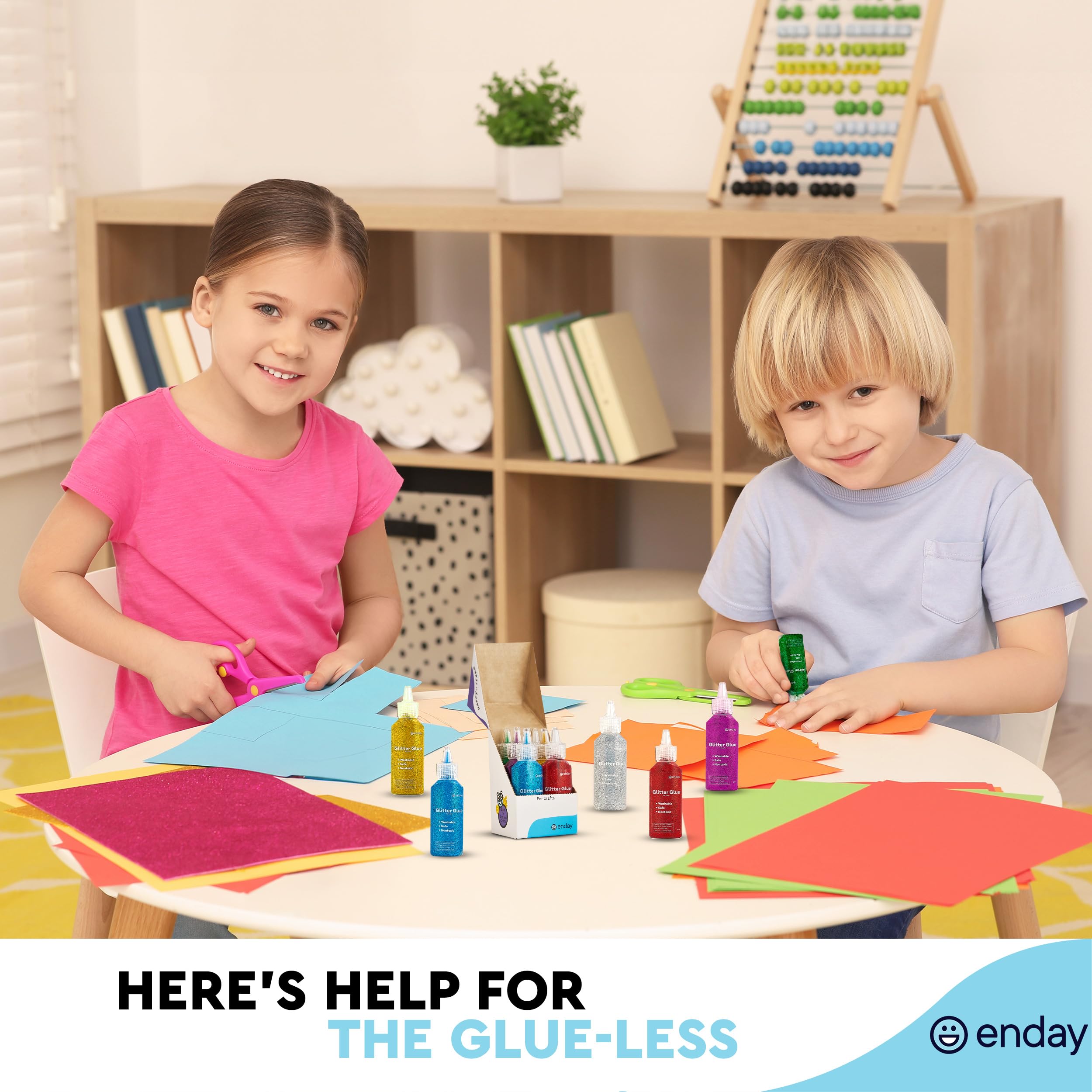 Glitter Glue for Crafts in Bright Classic Colors: Silver, Red, Green, Blue, Purple & Gold Glitter Glue Washable & Non-Toxic Used for Gluing, Drawing, Writing, Outlining, 0.67 OZ (6 Pieces) - by Enday