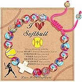 DORANA Softball/Soccer/Volleyball/Basketball/Baseball/Football Sports Gifts for Girls Teens Natural Stone Beaded Cross Bracelets Christian Religious Game Day Jewelry Gift