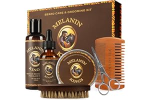 Melanin Kings Beard Grooming Kit for Men - Formulas With Ancient African Natural Ingredients | Beard Wash, Oil, Balm, Brush, Comb, Trimming Scissors