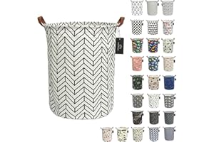 GODENMONING laundry baskets,bedroom hamper,kitchen organization,Waterproof Round Cotton Linen Collapsible storage basket. (THICK Flow Mark)