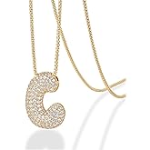 PAVOI 14K Gold Plated Cubic Zirconia Bubble Letter Initial Necklaces for Women | Gold Balloon Necklace Letter | Chunky Pendant Necklaces