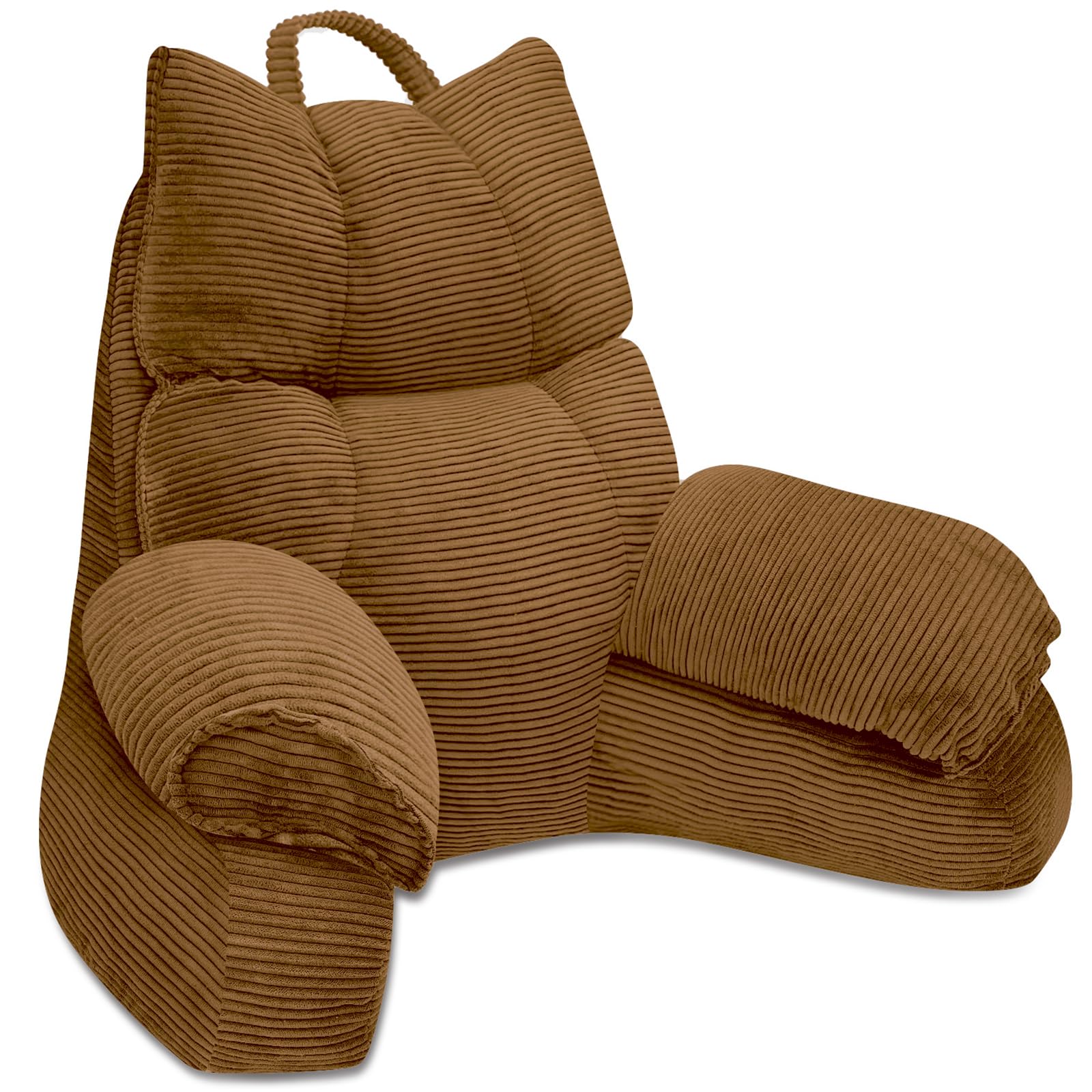 Photo 1 of RRPAHWTV Reading Pillow for Bed with High Arm Rests,Back Support Pillow for Sitting Up in Bed with Shredded Memory Foam for Reading, TV, Gaming or Relaxing on Floor?Brown?Large?