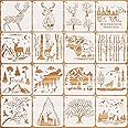 JSRQT 16Pcs Forest Stencils Templates, Animal Painting Stencils Set, Reusable Deer Bear Wolf Tree Mountain Forest Stencils fo