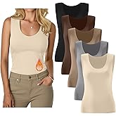 Evervibe 5 Pack Women's Thermal Tank Tops Fleece No Hem Thermal Underwear Sleeveless Tops Camisole Warm Base Layer