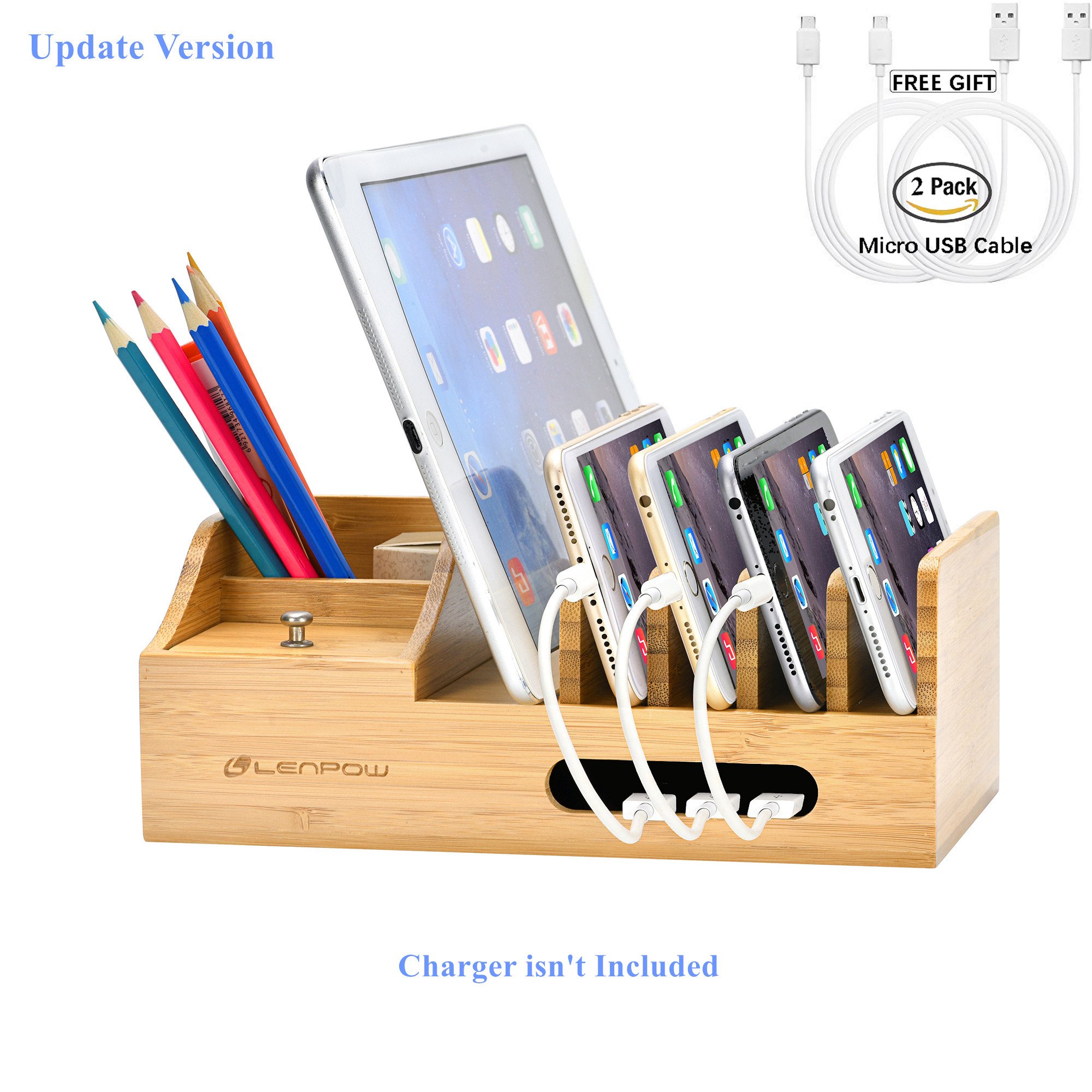 Charging Station,Firstbuy Bamboo Charging Dock Multi Device Charging Stand Cable Cords Desktop Organizer,Compatible with Most of the 4/5/6 Port USB Charger for Smartphones and Tablets