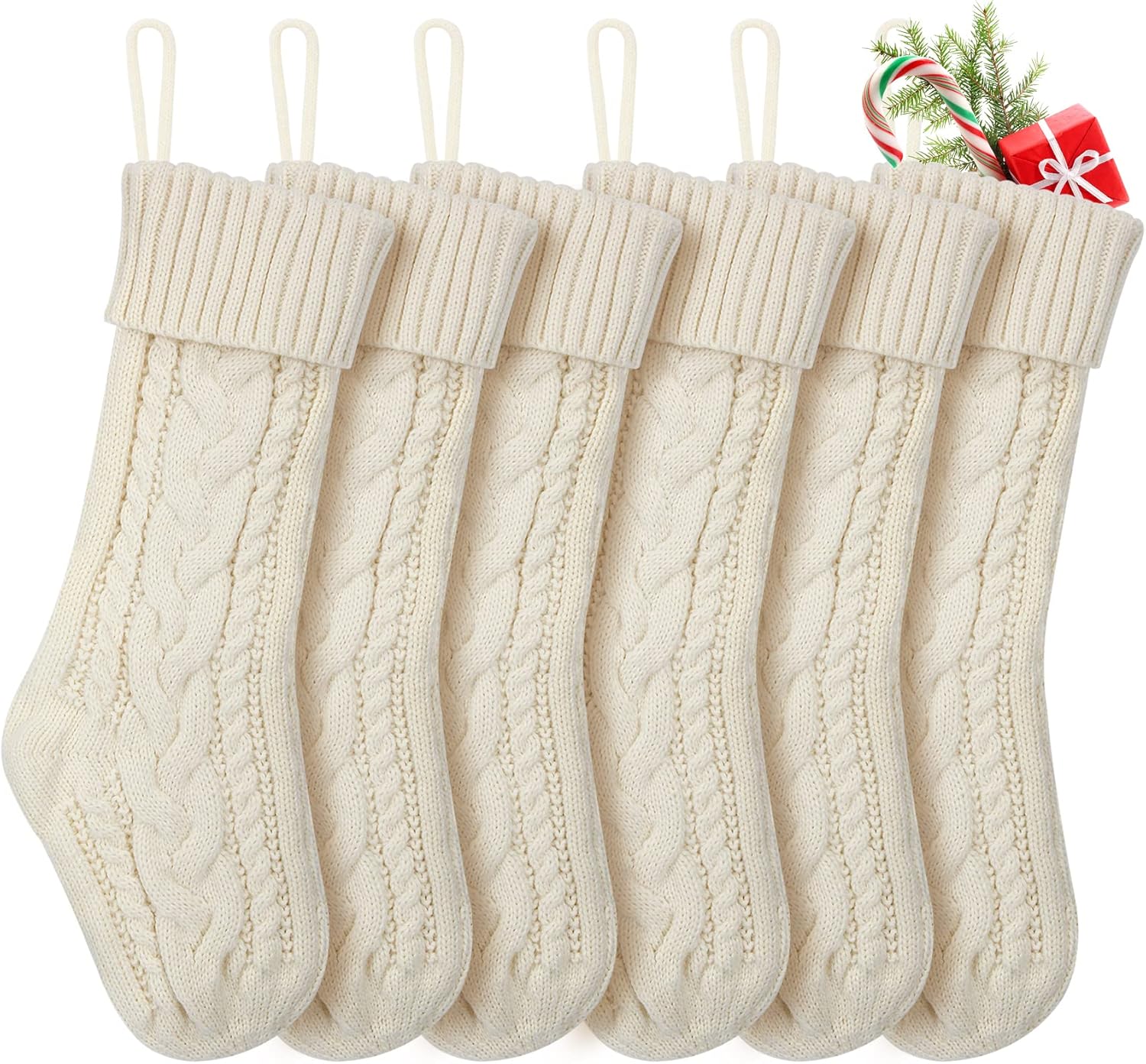 Stockings & Holders - KaKaPops Christmas Stockings, 6 Pack 18 Inches Knit Christmas Stockings Cable Knitted Xmas Hanging Stockings for Family Christmas Decorations & Gifts
