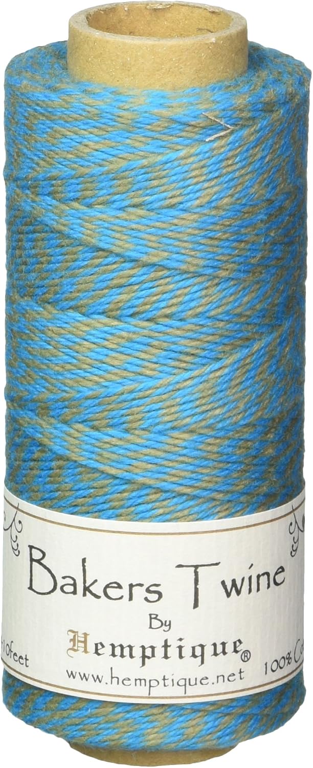 Hemptique 2-ply Bakers Twine Spool, Cotton, Turquoise/Dusty Olive, 125 m, 1 mm