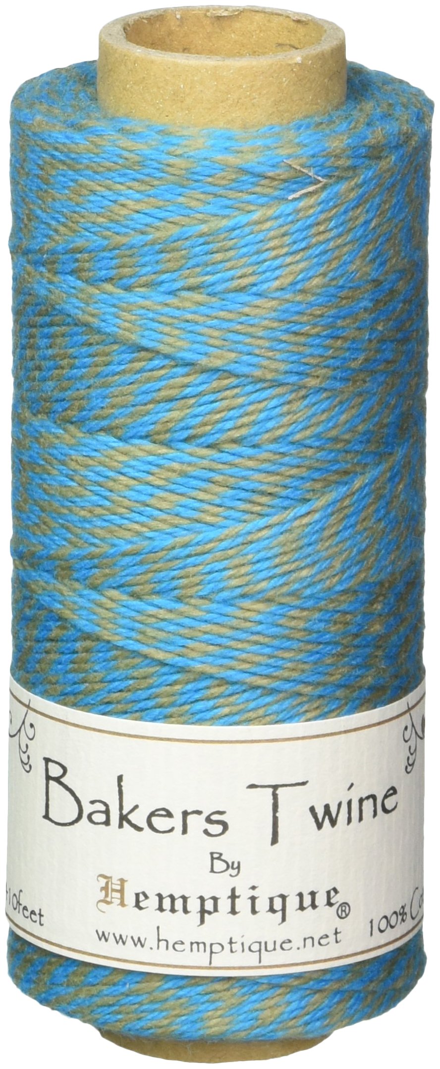 Hemptique 2-ply Bakers Twine Spool, Cotton, Turquoise/Dusty Olive, 125 m, 1 mm