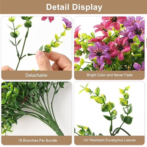 ARTIFICIAL HANGING FLOWERS FOR OUTDOORS, 2 PCS FAKE HANGING PLANT SPRING SUMMER DECOR, UV RESISTANT NO FADE REALISTIC FAUX FLOWER FOR FRONT DOOR PORCH PLANTER PATIO GARDEN YARD(LIGHT PURPLE RED)