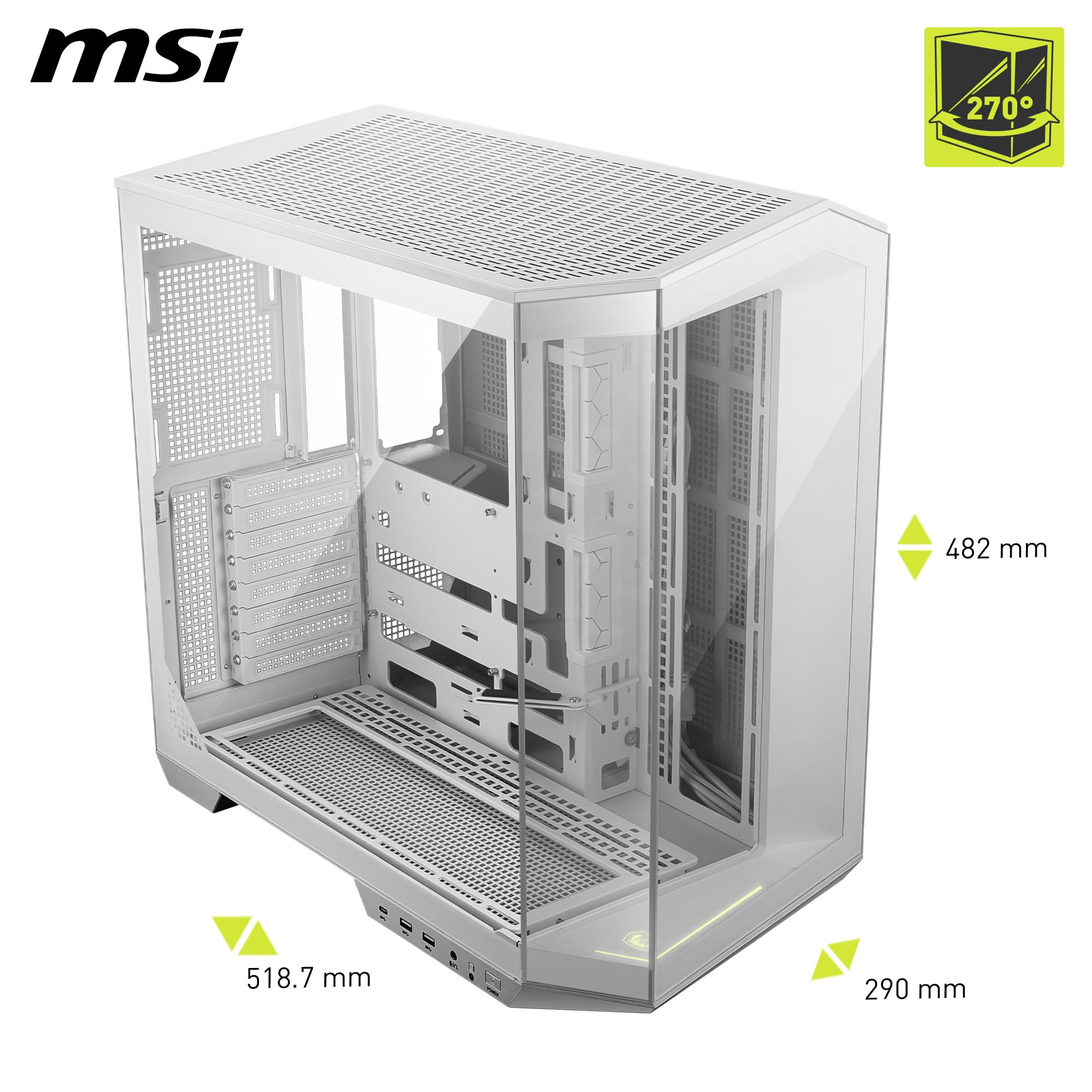 Msi Mag Pano 100L Pz White Pc Case - Internal Layout Showing Cable Management And Component Clearance