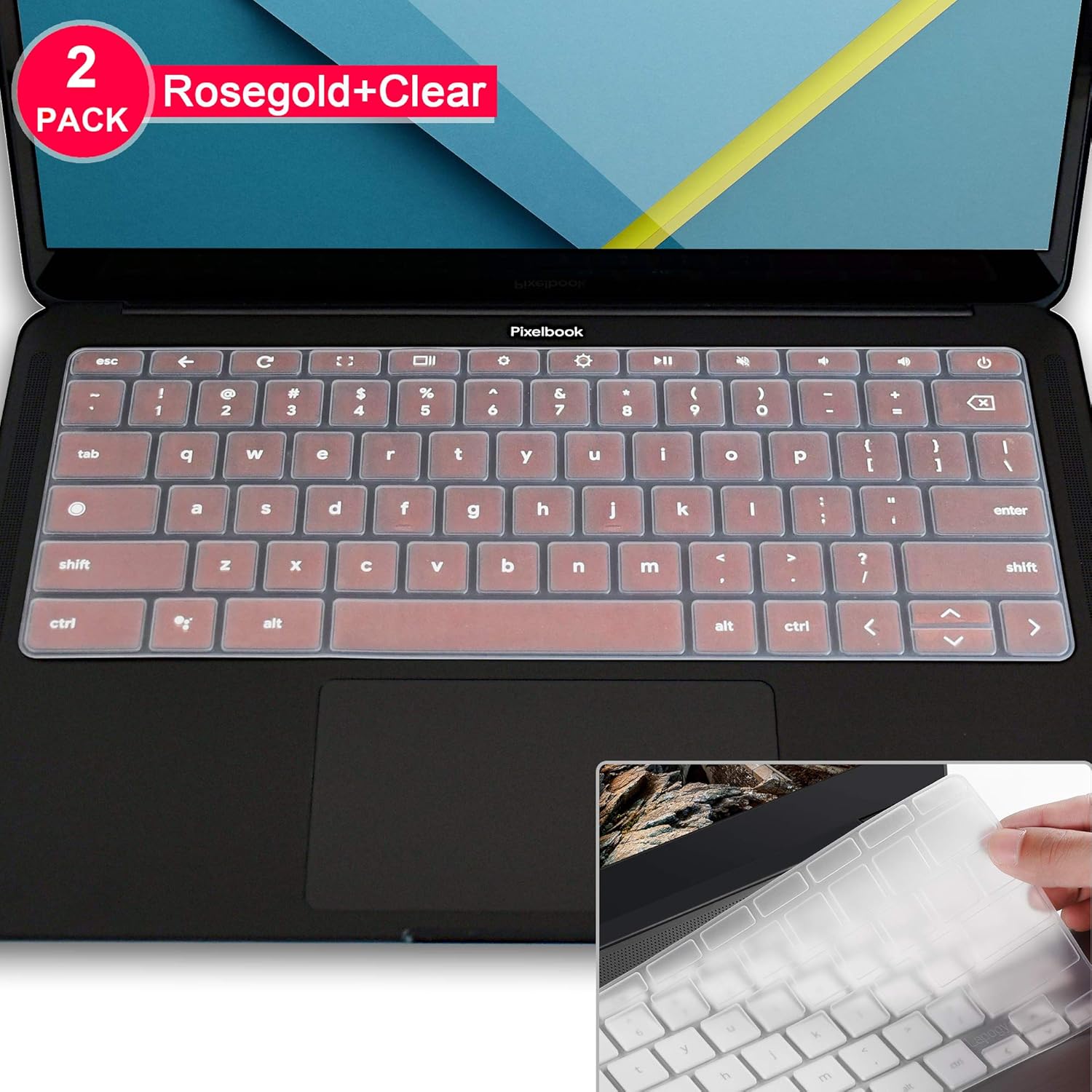 Lapogy Ultra Thin Keyboard Cover Skin Protector Compatible with 13.3 inch Google Pixelbook go,Pixelbook go Accessories(Rosegold+Clear)