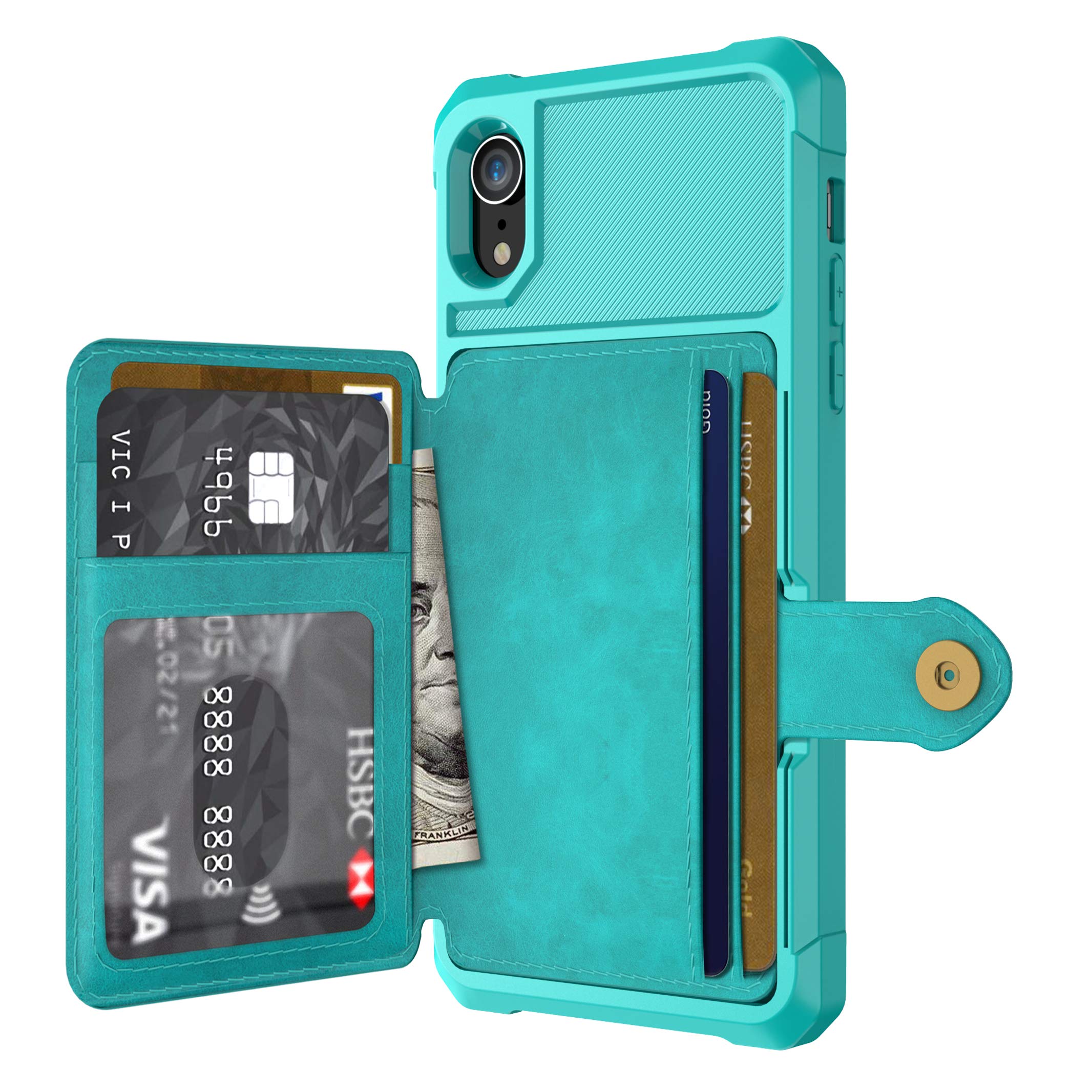 Bogumil iPhone XR Wallet Case, iPhone XR Wallet Flip Leather Kickstand Fit Magnetic Wireless Car Charger Mount Slim Durable Shockproof Protective Case Cover with Card Holder (Turquoise)