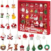 Mini Christmas Ornaments 24pcs, Miniature Christmas Tree Ornaments Set | Small 3-D Figurines with Gold Loops for Easy Hanging, Tiny Resin Christmas Decorations for Mini Tree, Advent Calendar Fillers