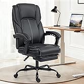 Office Chair with Footrest, Executive Breathable Leather Office Desk Chair with Lumbar Support - Ergonomic Comfy Wide Reclining Swivel Rolling Gaming Computer Chair with Adjustable 90-135° High Back