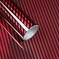 Lypumso 2D Holographic Carbon Fiber Vinyl Wrap, High Gloss Red Chrome Wrapping Film with Air Release Technology Auto Car Sticker Decal Sheet, Self Adhesive DIY Paint Replacement Wrap Roll 1ft x 5ft