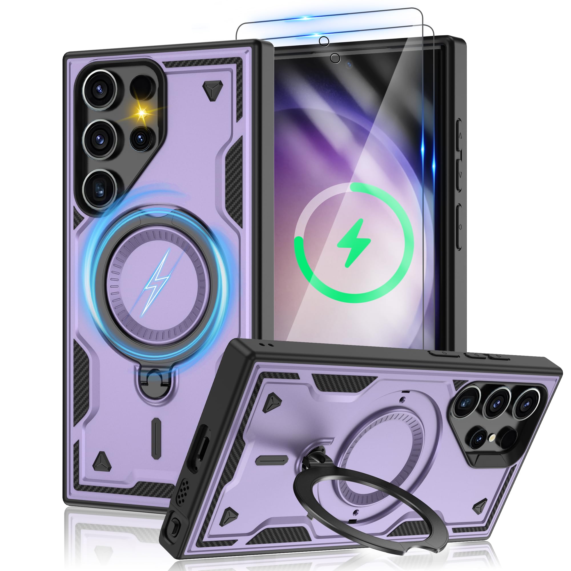 Photo 1 of *Missing Parts - JUST THE CASE*
for Samsung Galaxy-S23-Ultra-Case with Magsafe & [HD Screen Protector×2][Anti-Fingerprint], 360° Metal Rotated Kickstand,Military Grade Shockproof Protective for Galaxy S23 Ultra Case,Purple