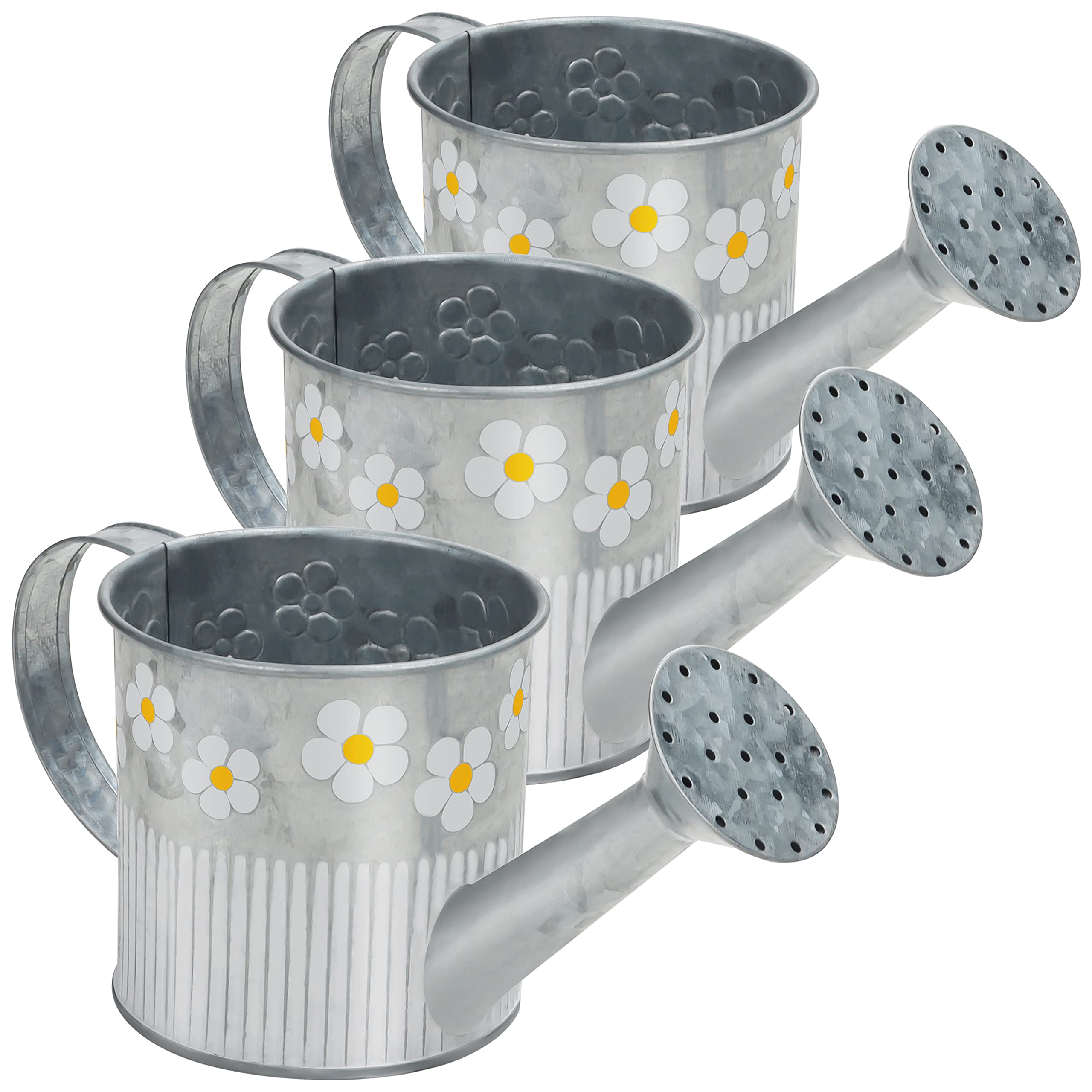 Belle Vous Silver Metal Watering Can Decoration (3 Pack) - 550ml Vintage Farmhouse Galvanized Flower Cans with Handle & Spout - Indoor/Outdoor Rustic Home & Garden Decorative Plant Vase Container