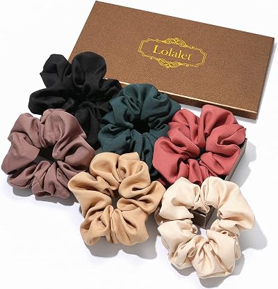 Lolalet Satin Scrunchies 6Pack Big Soft Hair Ties for Thick Thin Hair Style E