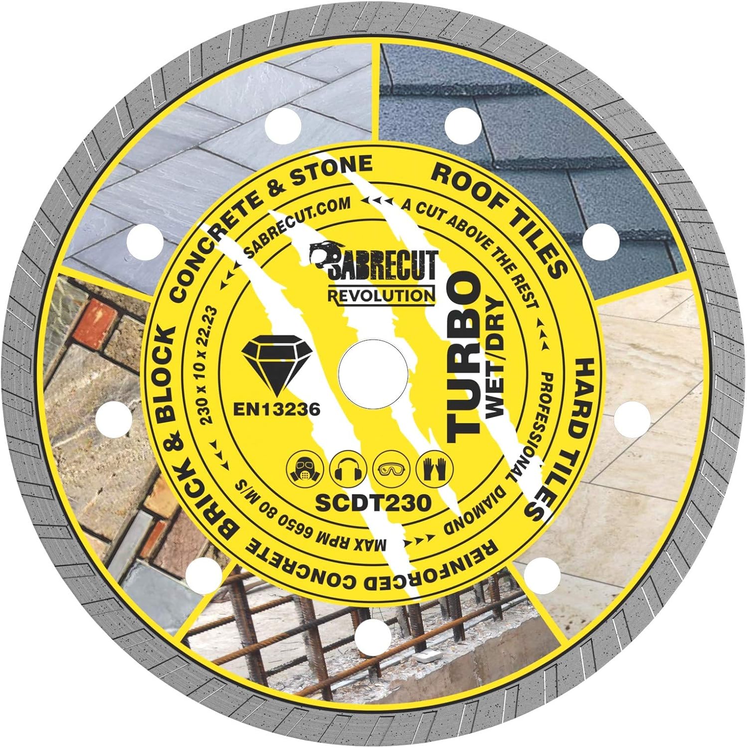 1 x SabreCut SCDT230 230mm (9 inch) x 10mm x 22.23mm Bore Turbo Angle Grinder Diamond Circular Saw Blade, Multicolor
