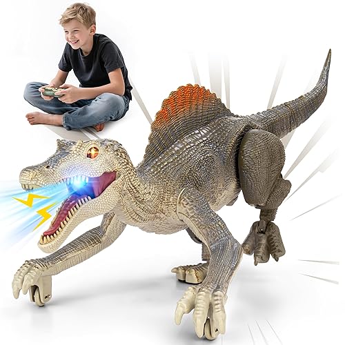 Bokigibi Dinosaur toys, Realistic Remote Control Dinosaur toys for Kids 3-5, 2.4GHZ, Walking, Rechargeable, 3D Eyes Realistic Appearance, 3 Sound Effects, Demo Function, Sturdy Jurassic Toy for kid 3+