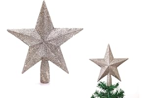 PEPPERLONELY 8" H Champagne Star Christmas Tree Topper Christmas Décor, Sparkling Champagne Shatter Resistant, Perfect for Any Size Christmas Tree