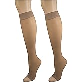 NuVein Sheer Compression Stockings for Women, 8-15 mmHg Support, Light Denier, Knee High, Open Toe, Beige, Large