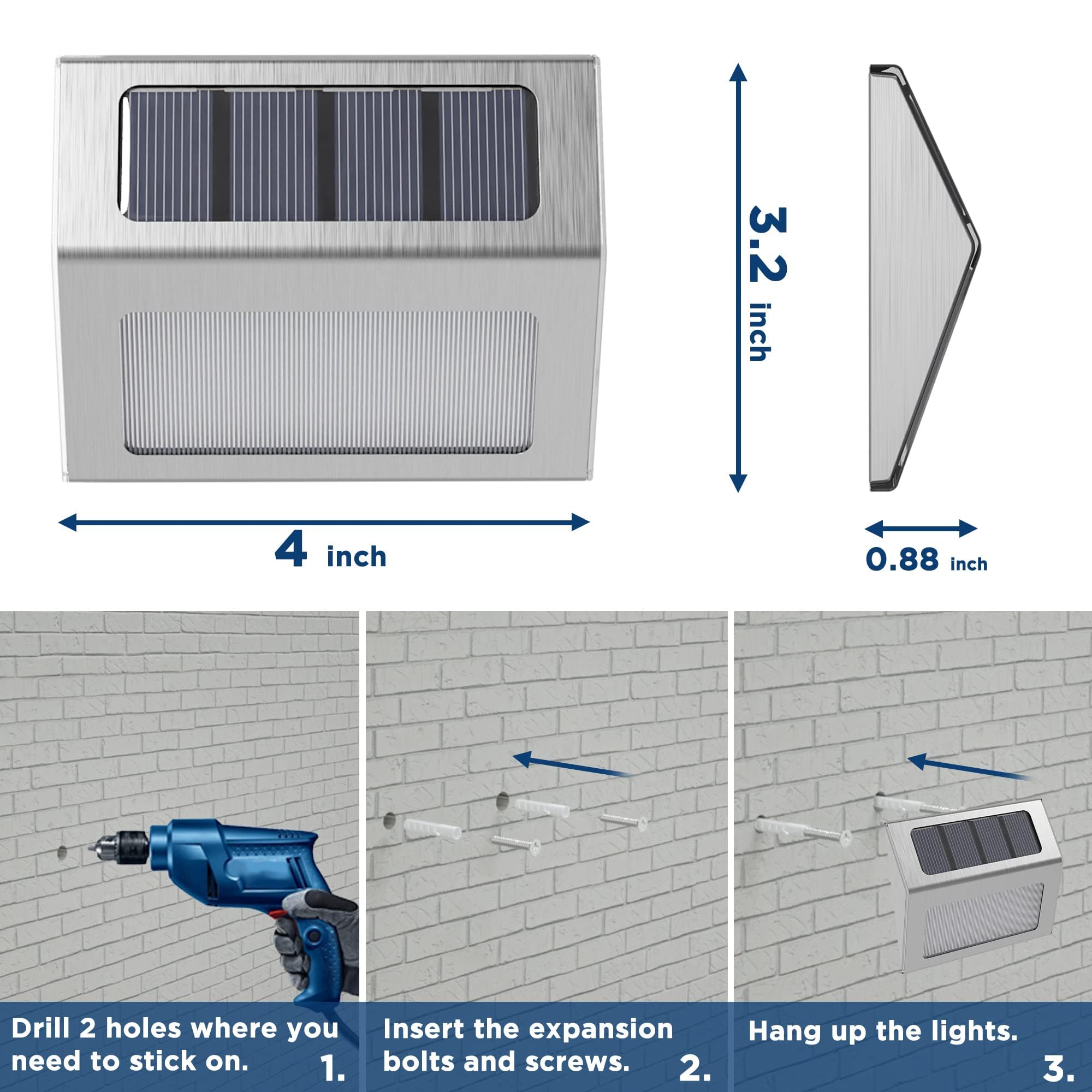 Otdair Solar Lights Outdoor Waterproof, Solar Fence Lights Auto On/Off, Bright LED Outdoor Lighting for Fence, Patio, Deck, Garden, Pathway