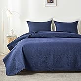 akkialla Queen Quilt Bedding Set,Navy Blue Ultrasonic Full/Queen Quilt Set,Lightweight Soft Bedspread Coverlet,Modern Style Coin Pattern Bed Cover for All Seasons,3 Piece(1 Quilt,2 Pillow Shams)