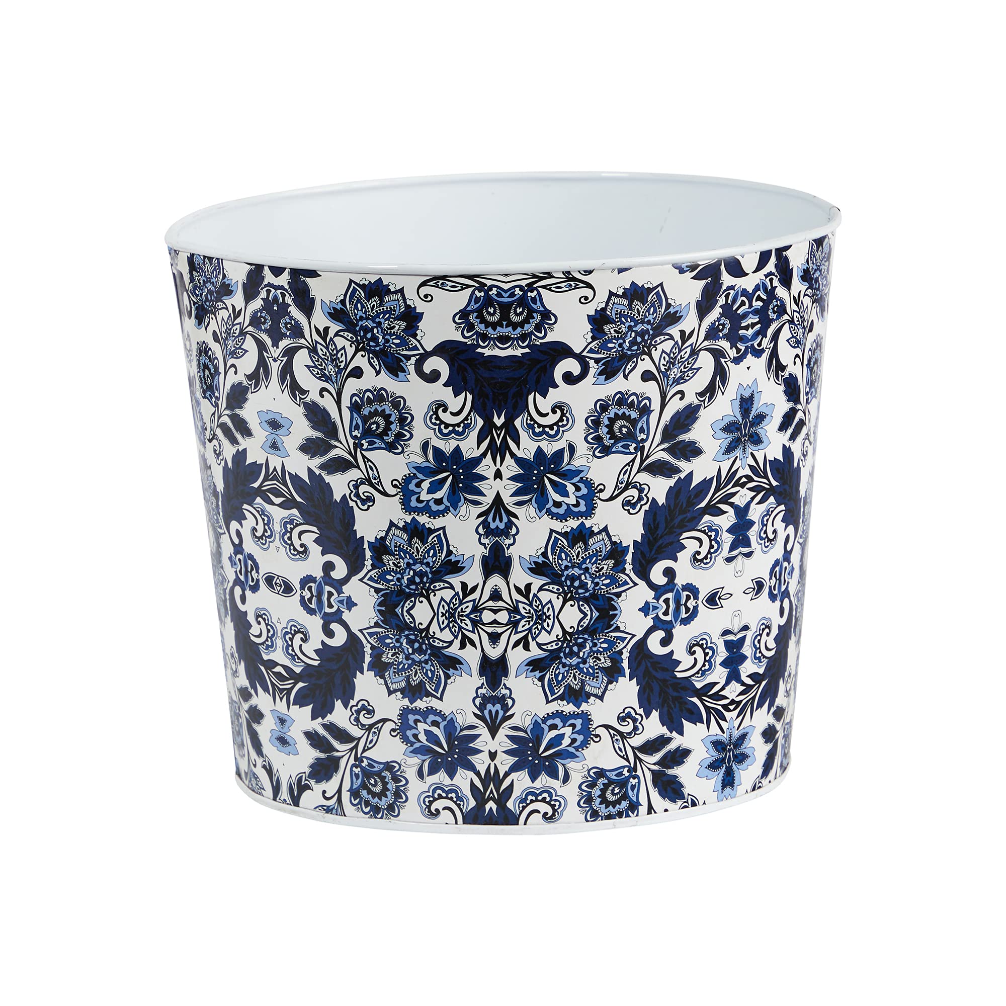 Photo 1 of Nearly Natural 12in. Oriental Blue and White Classic Round Metal Planter