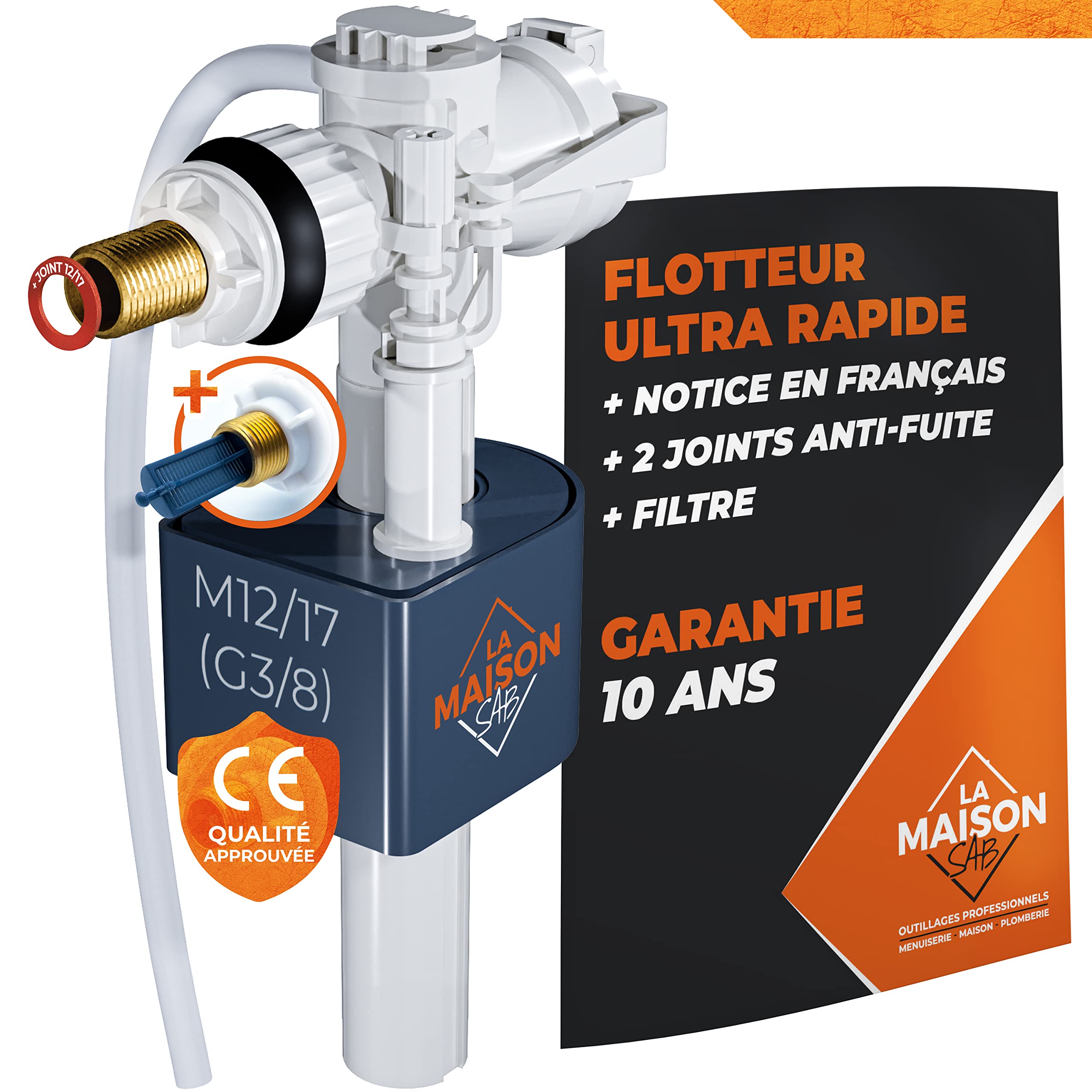 LA MAISON SAB Float Valve: Cistern Replacement Parts, Easy Assembly with Instructions (English language not guaranteed), Cistern Filling Valve, Horizontal Installation, Efficient, Water Saving White