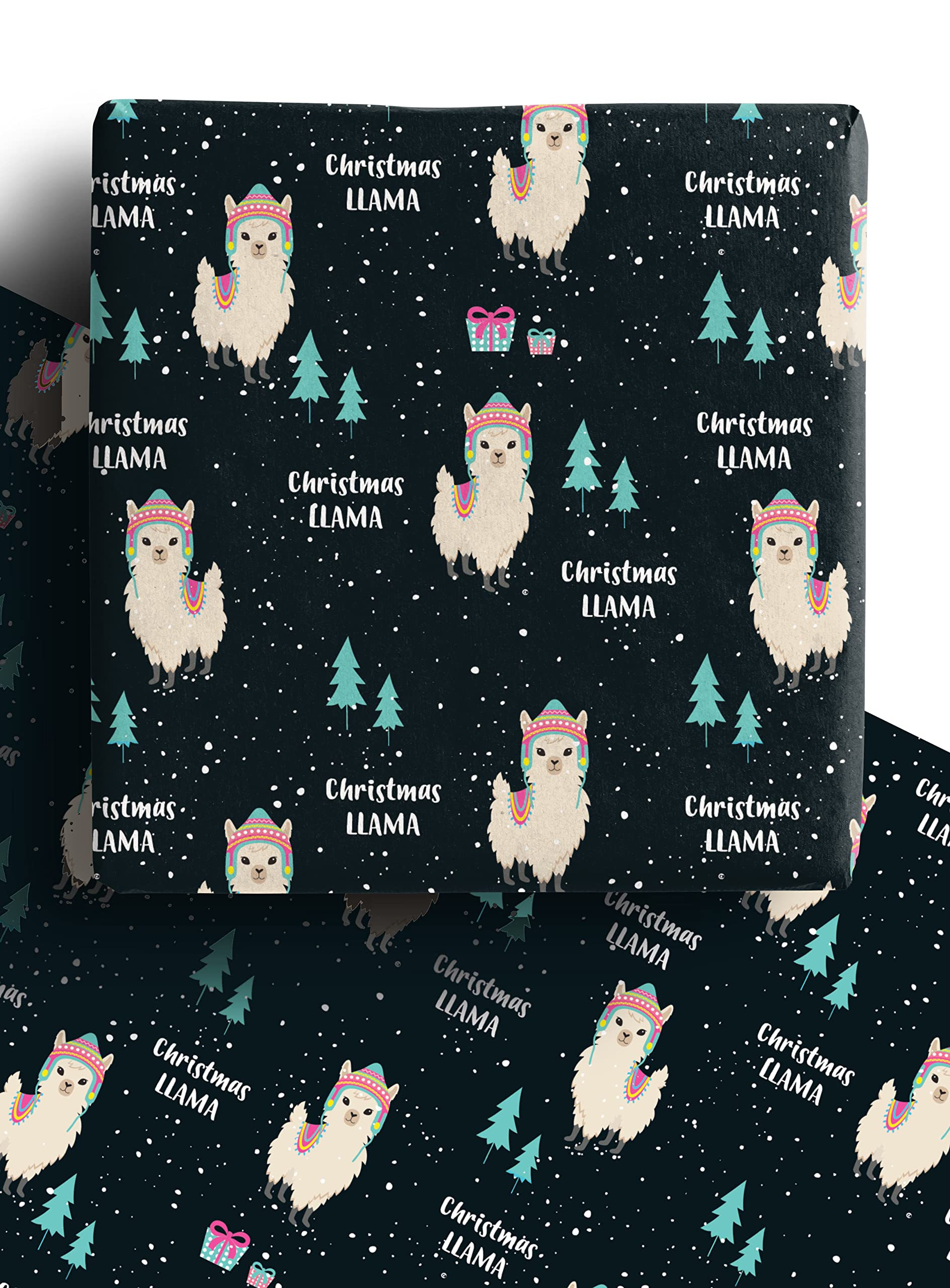 Christmas Llama Wrapping Paper Sheets - 100% Recycled and Recyclable Xmas Gift Wrap - Made in the UK (Christmas Llamas, 4-pack)