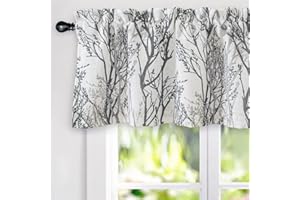 DriftAway Tree Branch Linen Lined Valance Double Layer Thermal Insulated Room Darkening Blackout Valances 3 Inch Rod Pocket Short Window Valance for Living Room Bathroom 52 Inch by 18 Inch Gray