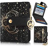 Bistup Wallet Women Slim Cute Leather Thin Bifold Small Card Wallet Purse Lady Teen Girls Female Medium Aesthetic Cool Tiny Sun Moon Girly Simple Unique Pretty Modern Credit Card Holder Keychain Rfid