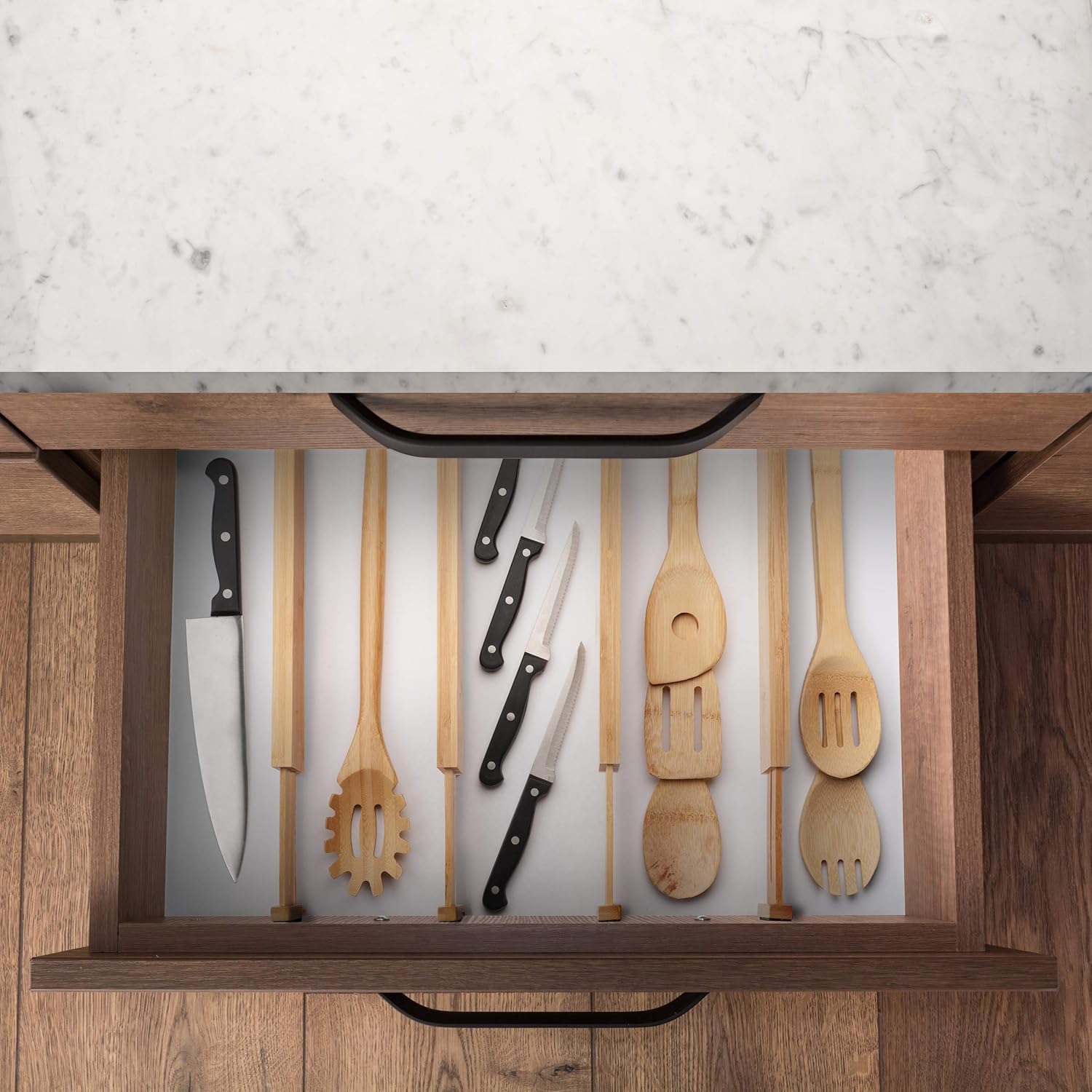 Bamboo Drawer Dividers, Adjustable & Expandable Kitchen Drawer Organizer, Ideal for Silverware Drawer Organizer, Dresser Drawer Organizer or Bedroom and Bathroom Drawer Organizer: Home Improvement