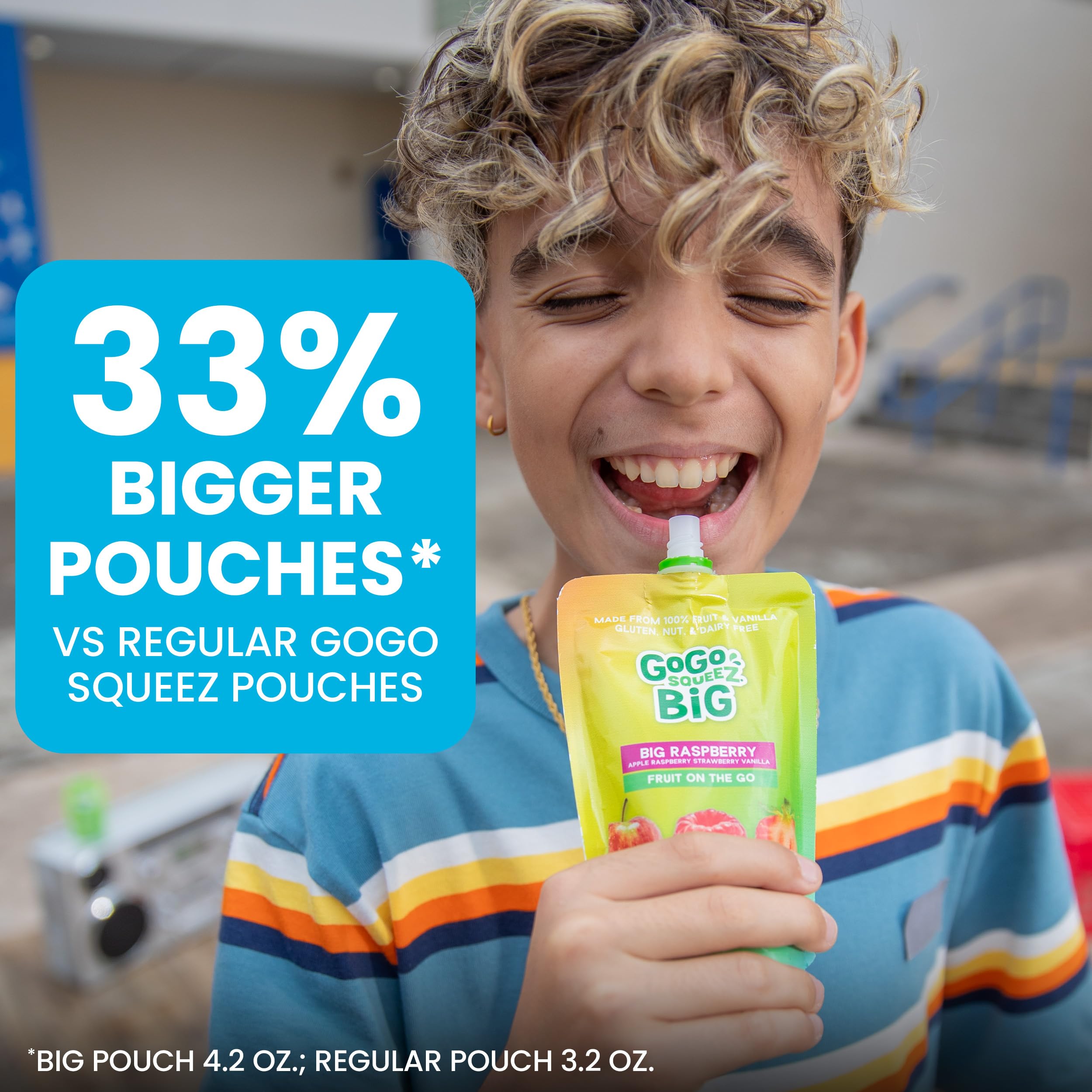 GoGo SqueeZ BIG Applesauce & Fruit Puree with Vanilla and Cinnamon Variety Pack, Pear & Raspberry, 4.2 oz. (Pack of 20), Unsweetened Fruit Snacks for Kids, Gluten Free, Nut Free, Dairy Free Pouches