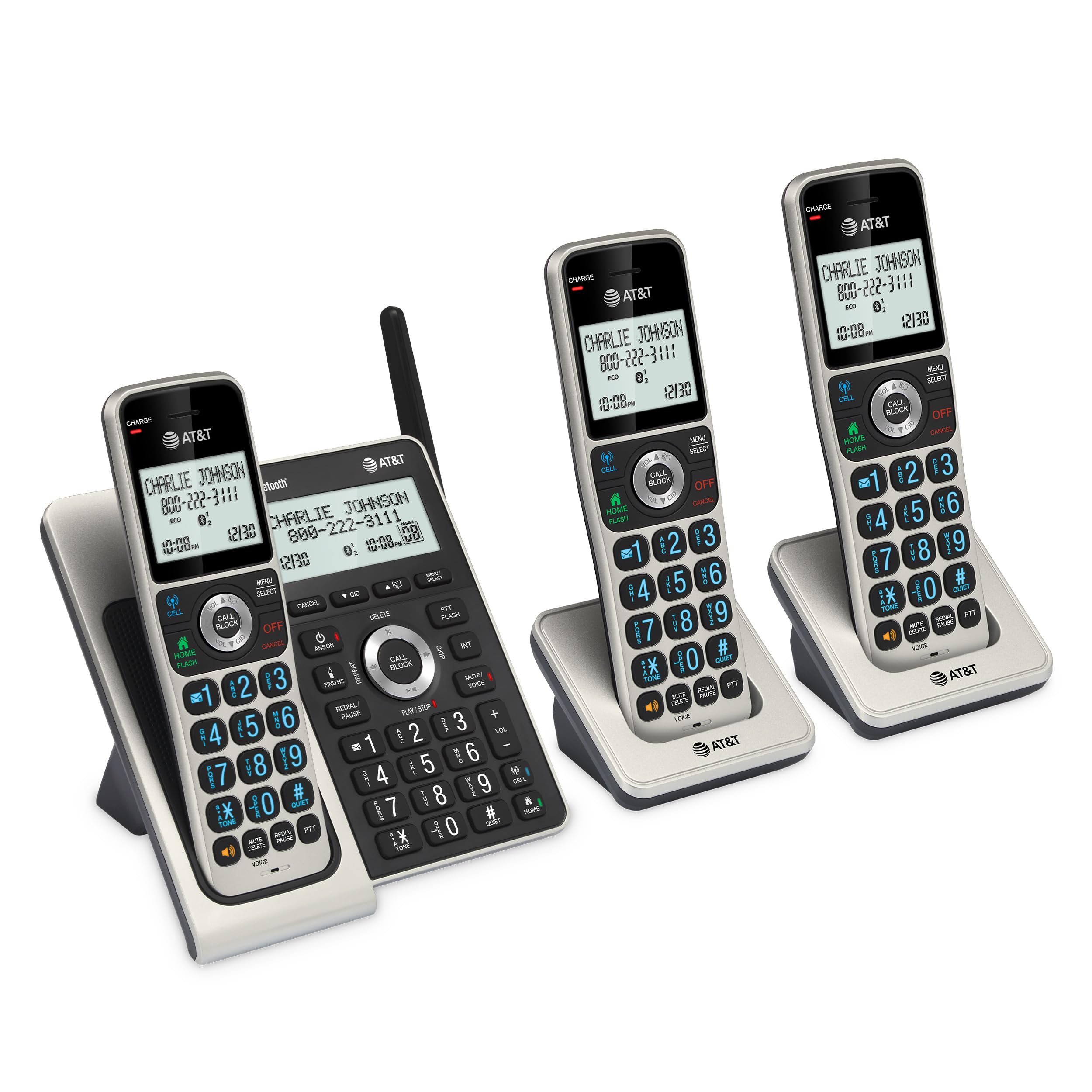 AT&T BL3107-3 3-Handset DECT 6.0 Cordless Home Phone with Bluetooth, Answering System, Smart Call Blocker, Extended Range, 2