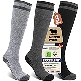 Merino Wool Compression Socks for Women Men (2/3 Pairs) Knee High Winter Thermal Thick Warm for Nurse Pregnant Travel