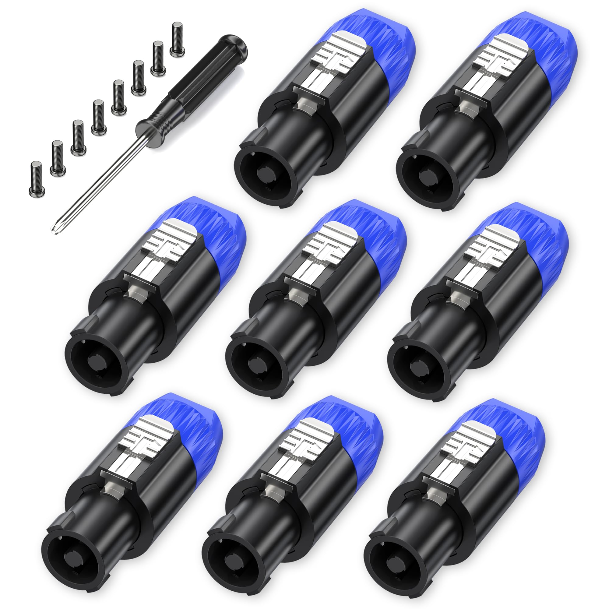 Jumwa 8Pack Speakon Connector With Screwdriver Audio Speaker Adapter Plug Twist Lock Compatiable with Speakon NL4FC, NL4FX, NLT4X, NL2FC, Type3