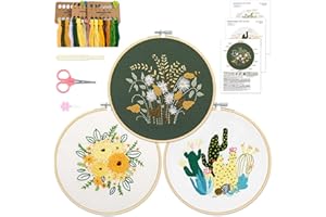 KINTKITA 3 Sets Floral Embroidery Kit for Adults,Easy DIY Embroidery Kits for Beginners Stamped Cross Stitch Practice Kit, Includes Stamped Flower Pattern, Hoop, Color Threads,Tools