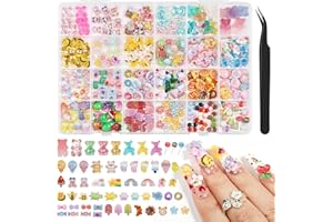 Kikonoke 300PCS Kawaii Nail Charms Kit, 3D Animal & Candy Resin Charms for Acrylic Nails, Cute Bear Bee Fruit Nail Art Supplies with Tweezers for DIY Crafts & Shoe Decor