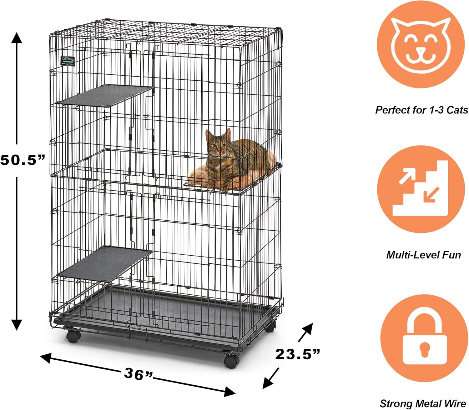 MidWest Cat Playpen / Cat Cage Includes 3 Adjustable Resting Platforms, Removable Leak-Proof Pan, Easy 2-Door Top / Bottom Access & 4-locking Wheel Casters : Pet Kennels : Pet Supplies