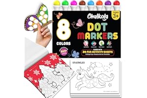 Chalkola 8 Washable Dot Markers for Toddlers 1-3 | with 20 Page Coloring Activity Book Kit, Bingo Daubers | Preschool Paint D