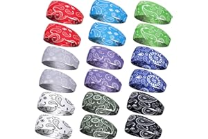 Wavyknot 18 Pcs Sports Sweatbands for Men Women Camo Headbands Workout Non Slip Headbands Breathable Head Band Fitness Stretchy Unisex Hairband for Yoga Running Cycling Ball