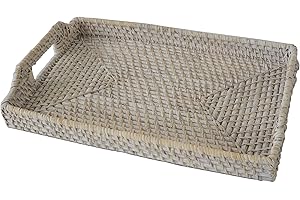 Wicker Serving Trays and Platters with Handles 17"x12" Rectangular | Handcrafted Breakfast, Food, Dish, Coffee, Bread Serving