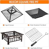 Yaheetech Outdoor Fire Pit 81cm Square 3-in-1 with Cover and Poker Copper view 6