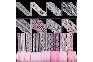 LITCHI 80 Yards Baby Pink Lace Trim Ribbon,8 Rolls Crochet Sewing Assorted Patterns Vintage Floral Lace Ribbons for Sewing DIY,Gift Wrap,Scrapbooking, Bridal Shower Wedding Decor, 10 Yards Each Roll