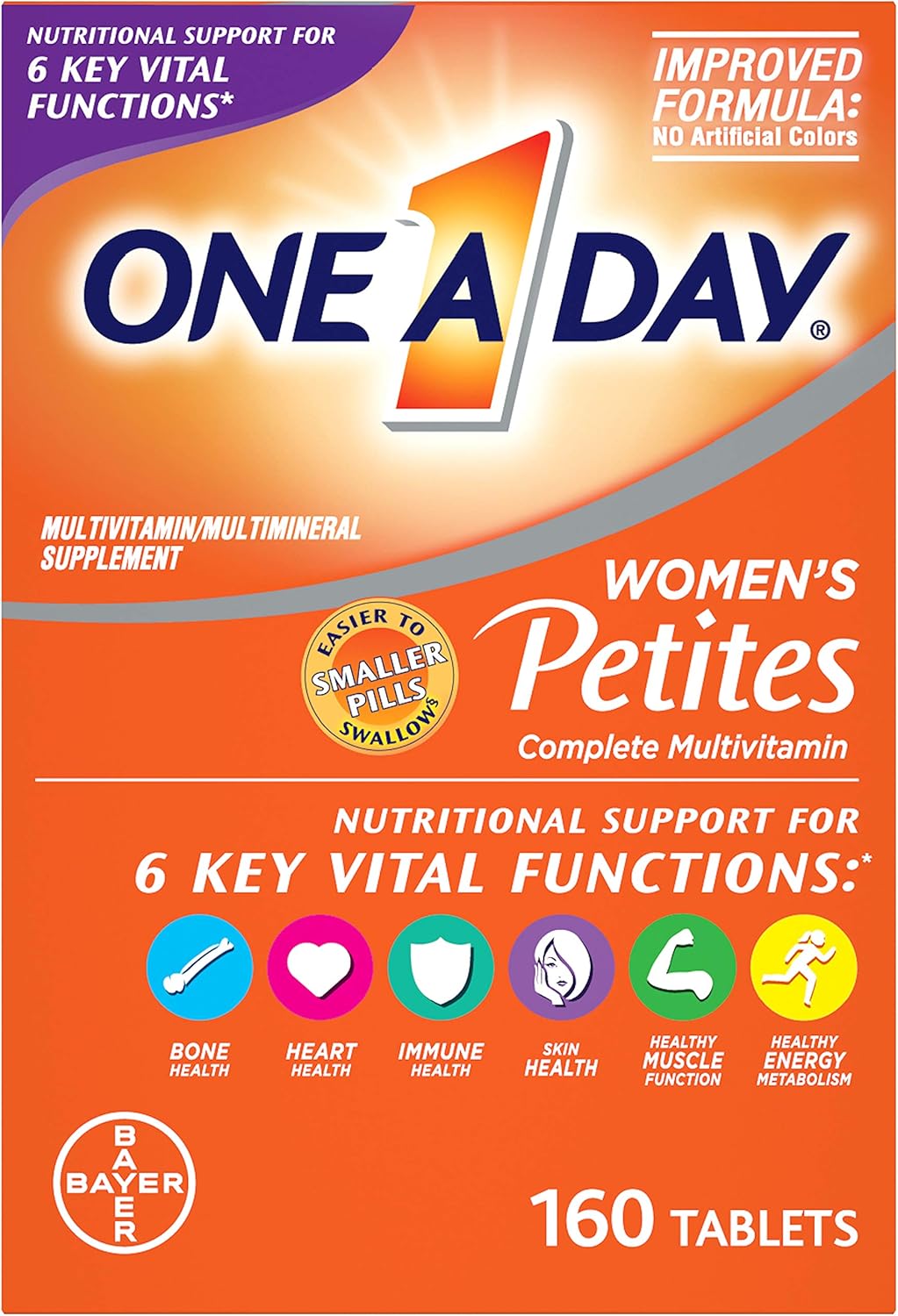 One A Day Women’s Petites Multivitamin,Supplement with Vitamin A, Vitamin C, Vitamin D, Vitamin E and Zinc for Immune Health Support, B Vitamins, Biotin, Folate (As Folic Acid) & More, 160 Count: Health & Personal Care