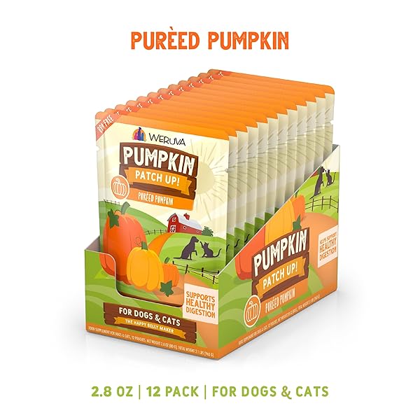 WERUVA PUMPKIN PATCH UP!, PUMPKIN PUREE PET FOOD SUPPLEMENT FOR DOGS & CATS, 2.80OZ POUCH (PACK OF 12)