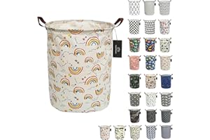 Collapsible Laundry Basket - GodenMoninG 62.8L Large Sized Round Waterproof Storage Bin with Handles,Home Decor,Toy Organizer,Children Nursery Hamper. (Rainbow)
